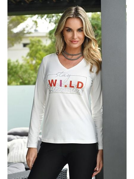 Bleu d'Azur Koszulka "Wild" w kolorze białym rozmiar: 38. Białe bluzki damskie Bleu d'Azur, w ażurowe wzory, bez kołnierzyka. Za 95.92 zł.