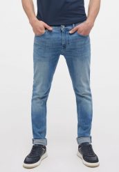 MĘSKIE SPODNIE JEANSOWE MUSTANG ATLANTA SUPER SKINNY DENIM BLUE 1014186 5000 313. Niebieskie spodnie materiałowe męskie Mustang, bez wzorów, z denimu. Za 239.99 zł.