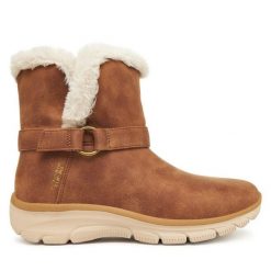 Botki Skechers. Brązowe botki damskie Skechers, bez obcasa, na płaskiej podeszwie, bez zapięcia. Za 379.99 zł.