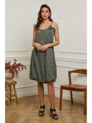 Plume Lniana sukienka "Caspar" w kolorze khaki rozmiar: L. Brązowe sukienki damskie Plume, l, bez wzorów, ze lnu, bez kołnierzyka, bez ramiączek, midi, bombki. Za 206.42 zł.