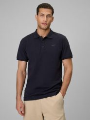 Koszulka polo męska 4F 4FRSS26TPTSM0911. Niebieskie koszulki polo męskie 4f, l, bez wzorów, z bawełny, bez ramiączek. Za 89.99 zł.
