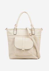 Jasnobeżowa Torebka Shopperka z Ozdobną Kieszonką i Dodatkowym Paskiem Frosima. Brązowe shopper bag damskie Born2be, bez wzorów, z jeansu, na ramię, bez dodatków. Za 99.99 zł.