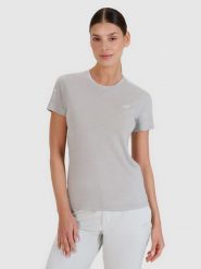 4F Koszulka trekkingowa z wełną Merino damska - szara XS. Szare bluzki sportowe damskie 4f, xs, bez wzorów, z dzianiny, bez ramiączek. W wyprzedaży za 149.99 zł.