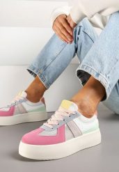 Różowo-Niebieskie Sneakersy Typu Kultowe Tenisówki na Grubej Podeszwie Nanessa. Czerwone trampki i tenisówki damskie Renee, bez wzorów, z jeansu. Za 79.99 zł.