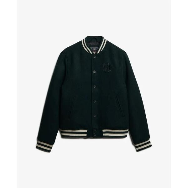 Kurtka puchowa Superdry Bomber en laine Varsity Monogram. Zielone kurtki męskie Superdry., na zimę, m, bez wzorów, z puchu, bez kaptura. W wyprzedaży za 559.20 zł.