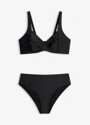 Bikini minimizer z figami z wysokim stanem lekko modelującymi sylwetkę (komplet 2-cz.). Czarne bikini damskie bonprix, bez wzorów. Za 99.99 zł.