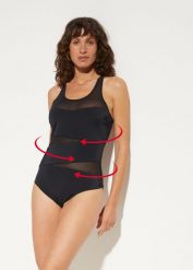 Ekskluzywny kostium kąpielowy shape, lekki stopień modelowania sylwetki. Czarne stroje jednoczęściowe damskie bonprix, bez wzorów. Za 159.99 zł.