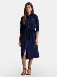 Polo Ralph Lauren Sukienka koszulowa 211943992005 Granatowy Regular Fit. Niebieskie sukienki damskie Polo Ralph Lauren, bez wzorów, ze lnu, bez kołnierzyka, bez ramiączek, koszulowe. Za 989.99 zł.