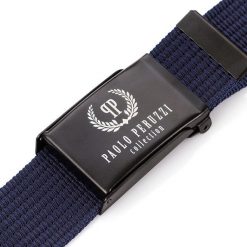 Pasek męski do jeansów 115 cm parciany granatowy paolo peruzzi pw-09-115. Niebieskie paski męskie bez wzorów, z jeansu. Za 34.00 zł.