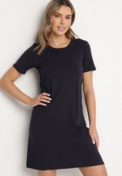 Granatowa Bawełniana Sukienka o Kroju Typu T-shirt Nilisea. Niebieskie sukienki damskie Born2be, l, bez wzorów, z bawełny, bez kołnierzyka. Za 34.99 zł.