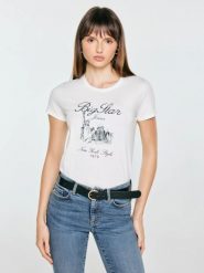 Koszulka damska z kontrastowym nadrukiem biała marrsa 100. Białe t-shirty damskie Big Star, l, bez wzorów, z bawełny, bez kołnierzyka. Za 79.99 zł.