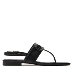 Sandały Emporio Armani. Czarne sandały damskie Emporio Armani, bez wzorów, bez obcasa, na płaskiej podeszwie. Za 1,009.00 zł.