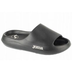 Klapki Damskie Logo. Czarne klapki damskie Joma, bez wzorów, z materiału, bez obcasa, na obcasie. Za 139.99 zł.