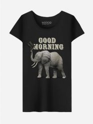 WOOOP Koszulka "Good Morning" w kolorze czarnym rozmiar: M. Czarne bluzki damskie Wooop, m, bez wzorów, z bawełny, bez kołnierzyka, bez ramiączek. Za 74.63 zł.