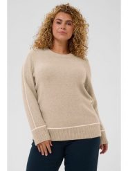 KAFFE curve Sweter w kolorze beżowym rozmiar: XL. Brązowe swetry klasyczne damskie KAFFE curve, xl, z wełny, bez kołnierzyka. Za 101.94 zł.