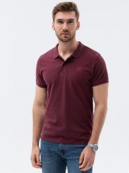 Koszulka męska polo z dzianiny pique - bordowa V10. Czerwone koszulki polo męskie Ombre Clothing, m, bez wzorów, z bawełny, bez ramiączek. W wyprzedaży za 19.99 zł.