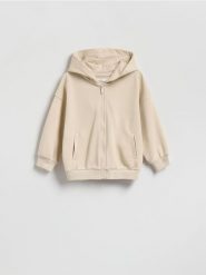 Bluza oversize z kapturem - kremowy. Białe bluzy i bluzki niemowlęce Reserved, bez wzorów, z bawełny, bez ramiączek, z kapturem. Za 49.99 zł.