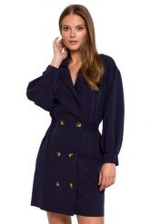Elegancka sukienka żakietowa dwurzędowa granatowa mini. Sukienki damskie Sukienki.shop, xl, bez wzorów, z elastanu, eleganckie, bez kołnierzyka, bez ramiączek, mini, dopasowane. Za 349.00 zł.