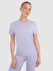 4F Koszulka treningowa regular szybkoschnąca damska - niebieska S. Niebieskie bluzki sportowe damskie 4f, s, bez wzorów, z elastanu, bez ramiączek. Za 79.99 zł.
