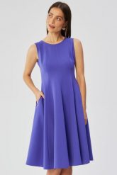 Elegancka rozkloszowana sukienka koktajlowa fioletowa. Fioletowe sukienki damskie Stylove, xxl, bez wzorów, eleganckie, bez kołnierzyka, bez ramiączek, rozkloszowane. Za 349.00 zł.