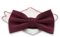Czerwono-Granatowa Elegancka Mucha z Białą Poszetką -CHATTIER- Męska, Wzór Geometryczny, Zygzaki. Czerwone krawaty i muchy męskie Chattier, bez wzorów, eleganckie. Za 59.00 zł.