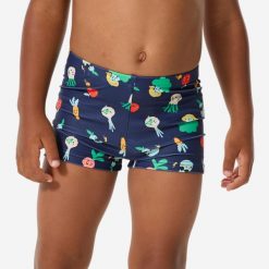 Bokserki kąpielowe dla malucha Nabaiji Titou Vege. Niebieskie kąpielówki męskie Decathlon, bez wzorów, z elastanu, do pływania. Za 32.49 zł.