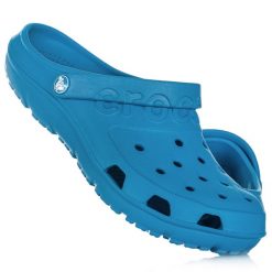 Klapki sportowe Crocs CROCBAND. Niebieskie klapki damskie Crocs, bez wzorów, bez obcasa. W wyprzedaży za 89.00 zł.