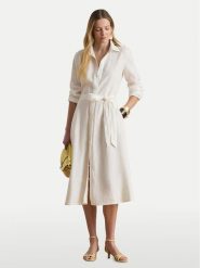 LAUREN RALPH LAUREN Sukienka koszulowa 200P13687001 Biały Regular Fit. Białe sukienki damskie Lauren Ralph Lauren, bez wzorów, ze lnu, bez kołnierzyka, bez ramiączek, koszulowe. Za 1,599.00 zł.