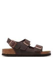 Birkenstock Sandały Milano 34873 Brązowy. Brązowe sandały damskie Birkenstock, bez wzorów, ze skóry, bez obcasa, na płaskiej podeszwie. Za 439.99 zł.