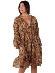 Barts Sukienka "Pacificon" w kolorze czarno-jasnobrązowym rozmiar: onesize. Brązowe sukienki damskie Barts, bez wzorów, z bawełny, bez kołnierzyka, bez ramiączek, midi, rozkloszowane. Za 65.69 zł.