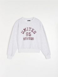 Dresowa bluza crewneck z napisem - szary. Szare bluzy bez kaptura damskie Sinsay, l, z dresówki. Za 35.99 zł.