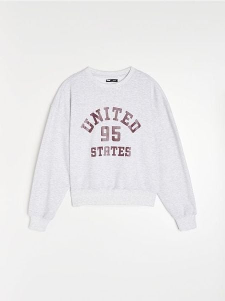Dresowa bluza crewneck z napisem - szary. Szare bluzy bez kaptura damskie Sinsay, l, z dresówki. Za 35.99 zł.