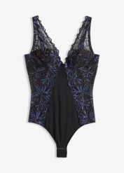 Body z połyskującą nicią. Czarne body damskie bonprix, bez wzorów. Za 34.99 zł.