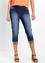 Jegginsy ze stanem mid waist, z wygodnym pasem. Niebieskie legginsy damskie bonprix, bez wzorów, z jeansu. Za 137.99 zł.