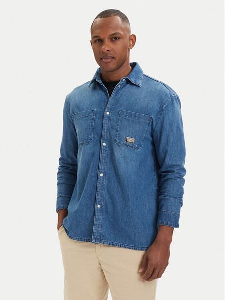 KARL LAGERFELD Koszula jeansowa 605903 562876 Niebieski Regular Fit. Niebieskie koszule męskie Karl Lagerfeld, m, bez wzorów, z bawełny, bez kołnierzyka, bez ramiączek. Za 669.99 zł.