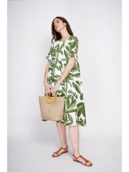 Le Jardin du Lin Sukienka w kolorze zielono-białym rozmiar: 38. Białe sukienki damskie Le jardin du lin, bez wzorów, ze lnu, bez kołnierzyka, bez ramiączek, midi. Za 130.99 zł.