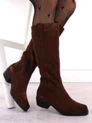 Skórzane kozaki damskie kowbojki brązowe Sergio Leone KZ268. Brązowe kozaki damskie Sergio Leone, ze skóry, bez obcasa. Za 215.99 zł.