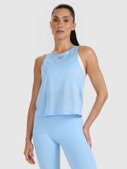 4F Top treningowy szybkoschnący damski - niebieski S. Niebieskie topy damskie 4f, s, bez wzorów, z materiału, bez kołnierzyka. W wyprzedaży za 79.99 zł.