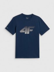 4F T-shirt regular z nadrukiem męski - granatowy XL. Niebieskie t-shirty męskie 4f, m, bez wzorów, z bawełny, bez kołnierzyka. Za 69.99 zł.