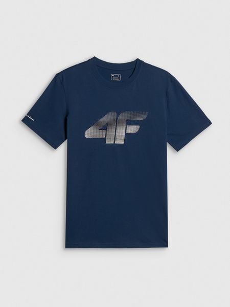 4F T-shirt regular z nadrukiem męski - granatowy XL. Niebieskie t-shirty męskie 4f, m, bez wzorów, z bawełny, bez kołnierzyka. Za 69.99 zł.