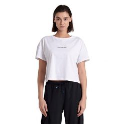 Koszulka damska top bawełniany sportowy okrągły dekolt Arena Crop Top. Białe bluzki sportowe damskie Arena, s, z bawełny, bez kołnierzyka, bez ramiączek. Za 101.98 zł.