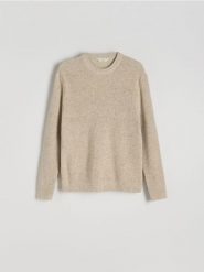Dzianinowy sweter - beżowy. Brązowe swetry męskie Reserved, l, bez wzorów, z bawełny, bez kołnierzyka. W wyprzedaży za 65.99 zł.