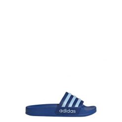 Klapki Adilette Shower. Niebieskie klapki damskie Adidas, bez wzorów, bez obcasa. W wyprzedaży za 85.02 zł.