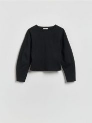 Gładka bluza - czarny. Czarne bluzy bez kaptura damskie Reserved, l, z bawełny. Za 89.99 zł.