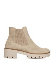 Rieker Botki X5772-60 Beżowy. Brązowe botki damskie Rieker, z materiału, bez obcasa, na płaskiej podeszwie, bez zapięcia. Za 269.99 zł.