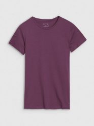 4F T-shirt slim z modalem damski - fioletowy S. Fioletowe t-shirty damskie 4f, s, bez wzorów, z bawełny, bez kołnierzyka. W wyprzedaży za 39.99 zł.