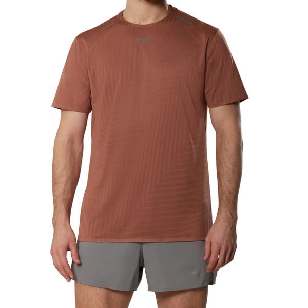 Koszulka Mizuno Tech Light. Brązowe t-shirty sportowe męskie Mizuno, s, z materiału, bez ramiączek, do biegania. Za 301.95 zł.