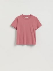 T-shirt z nadrukiem - różowy. Czerwone t-shirty damskie Reserved, l, bez wzorów, z bawełny, bez kołnierzyka. Za 45.99 zł.