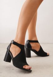 Czarne Sandały Soft Fit VICES na Obcasie w Stylu Botków z Elastyczną Ażurową Cholewką Comfort Omphopis. Czarne sandały damskie Renee, w ażurowe wzory, z jeansu, bez obcasa, na obcasie. Za 129.99 zł.