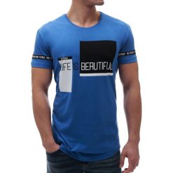Męski t-shirt TROY BLUE. Niebieskie t-shirty męskie Męski t-shirt TROY BLUE, l, bez wzorów, bez kołnierzyka. W wyprzedaży za 29.00 zł.